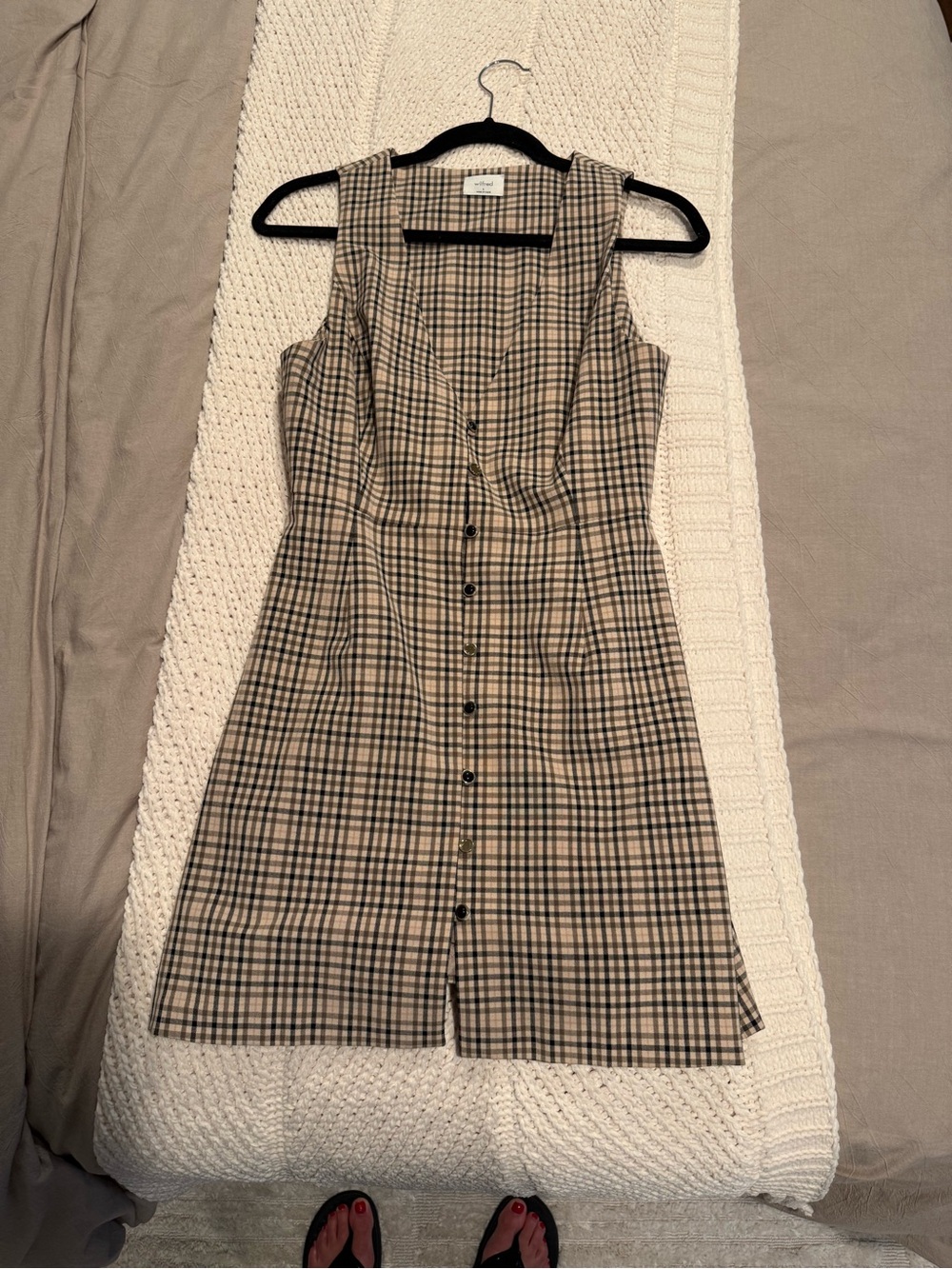 Wilfred Beige and Black Plaid Button-Front Mini Dress